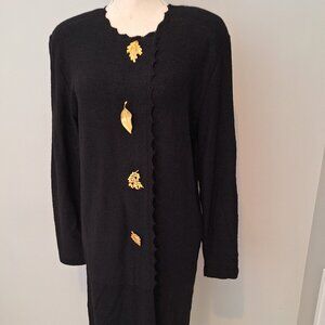 Alnoral 1980's Black Knit dress with Gold tone faux buttons